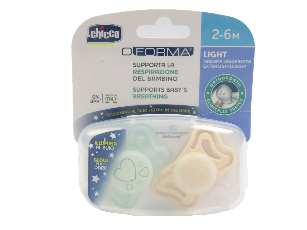 پستانک سیلیکونی ارتودنسی شبرنگ لایت چیکو دو عددی 2 الی 6 ماه چیکو CHICCO