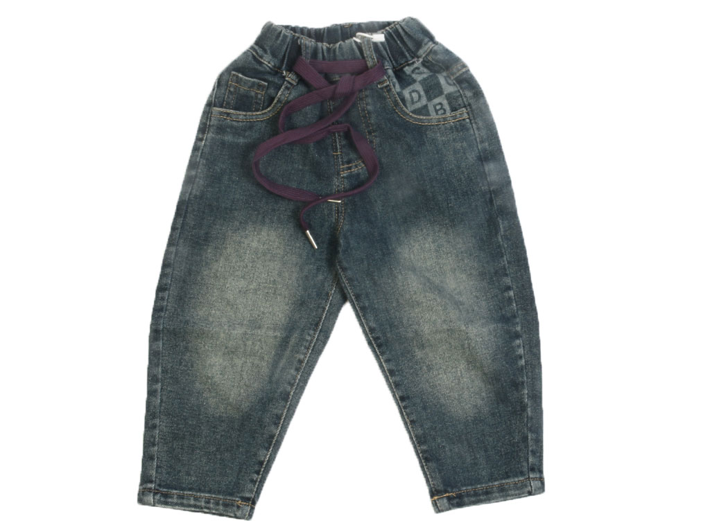 شلوار جین پسرانه مام استایل کمرکش سنگ شور با بند بنفش Kuyifan