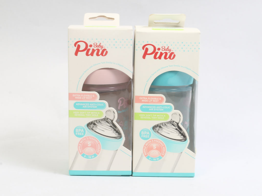شیشه شیر آنتی کولیک نوزادی جریان کم حجم 260 میلی لیتر 18-6 ماه مدل S پینو بیبی pino baby