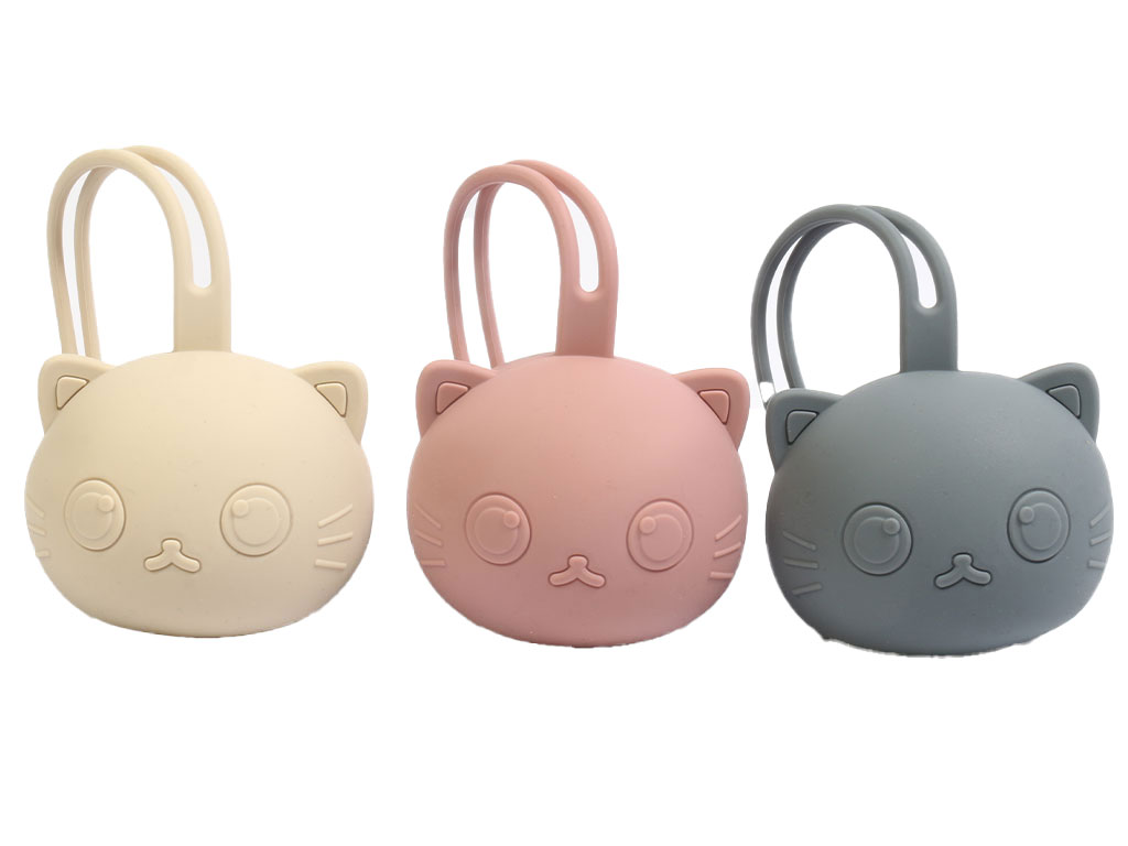 قاب پستانک تمام سیلیکونی دسته دار طرح گربه