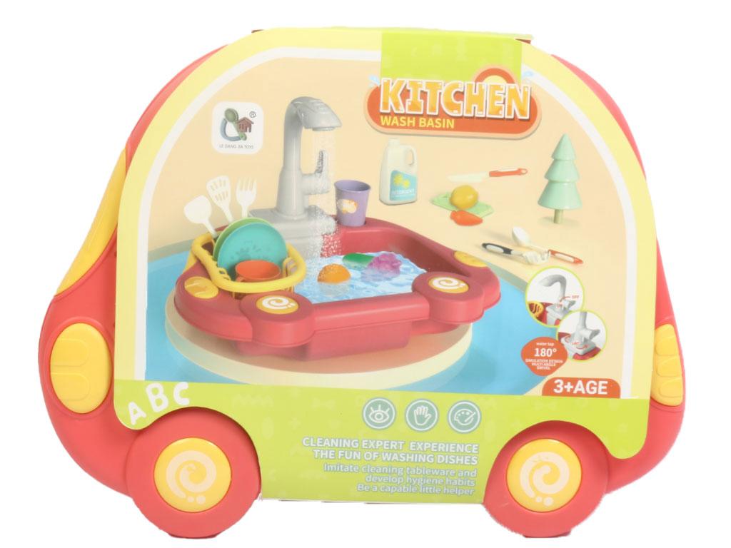 سینک ظرفشویی با شیرآب دارای پمپ همراه با لوازم آشپزخانه اسباب بازی