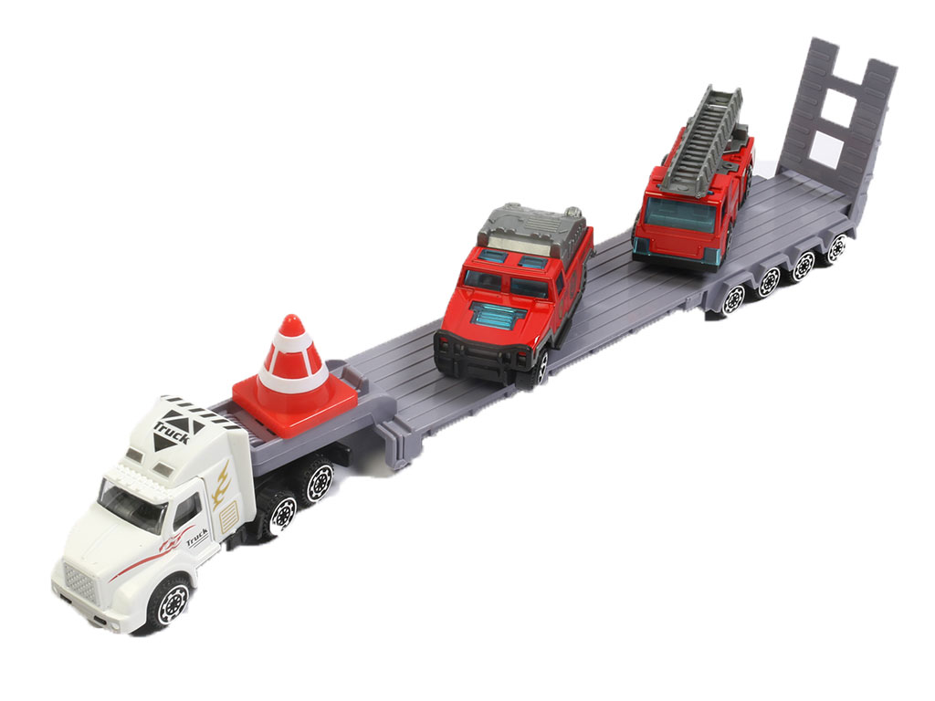 ست تریلی با ماشین آتشنشانی اسباب بازی