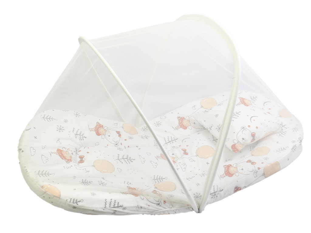 پشه بند تشک دار نوزادی دخترانه طرح خرس بیبی لایک baby like