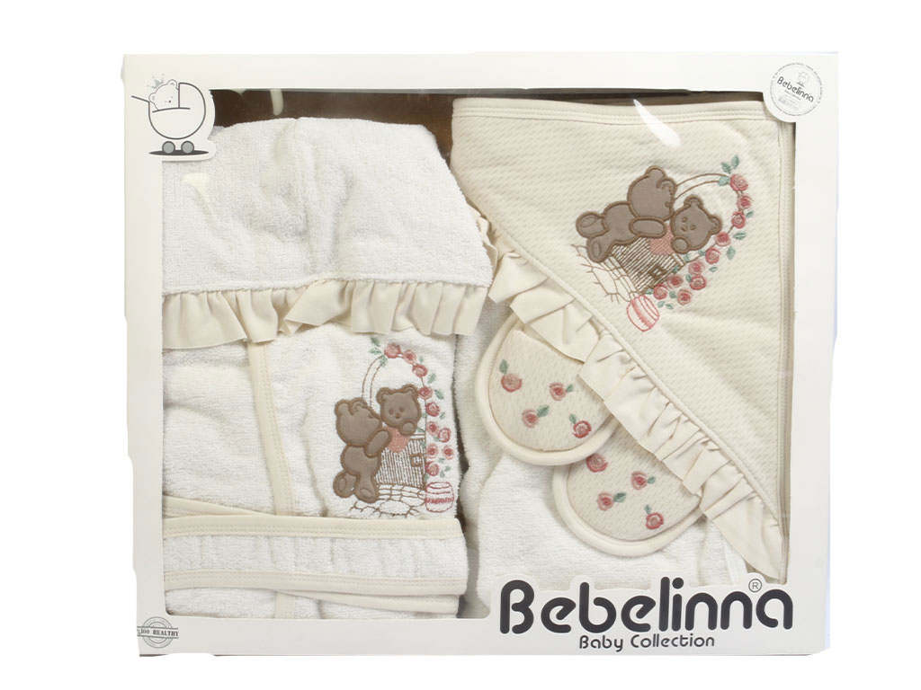ست حوله نوزادی دخترانه 4 تکه طرح خرس قهوه ای بب لینا bebelinna