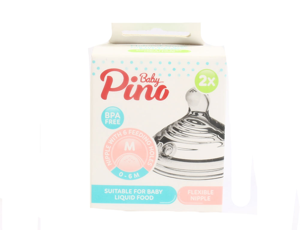 سر شیشه شیر سیلیکونی جریان متوسط غذای مایع نوزادی 6-0 ماه مدل M پینو بیبی Pino baby