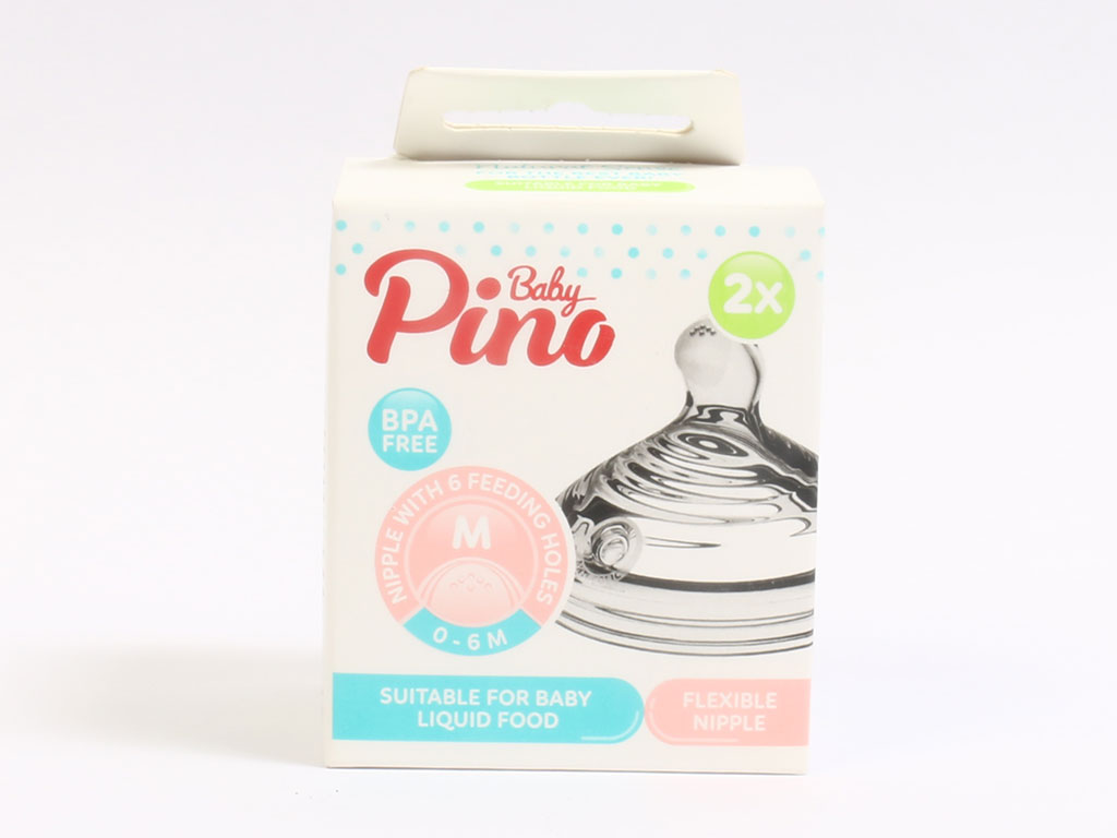سر شیشه شیر سیلیکونی جریان متوسط غذای مایع نوزادی 6-0 ماه مدل M پینو بیبی Pino baby