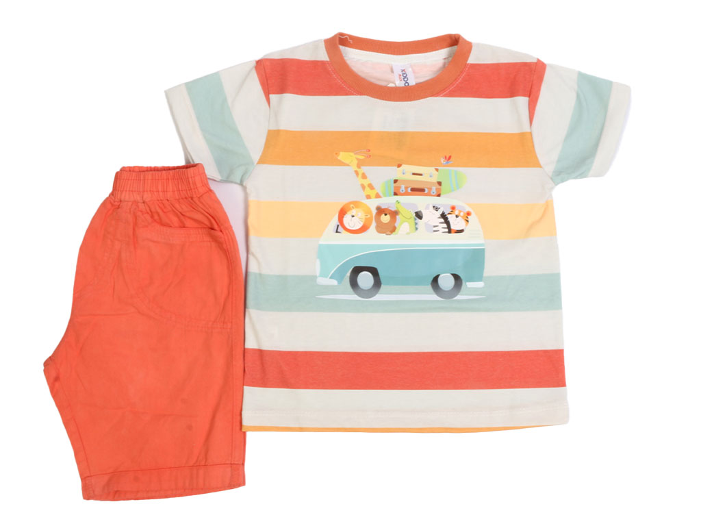 تیشرت و شلوارک کتان پسرانه طرح حیوانات جنگل کیدومکس kido max