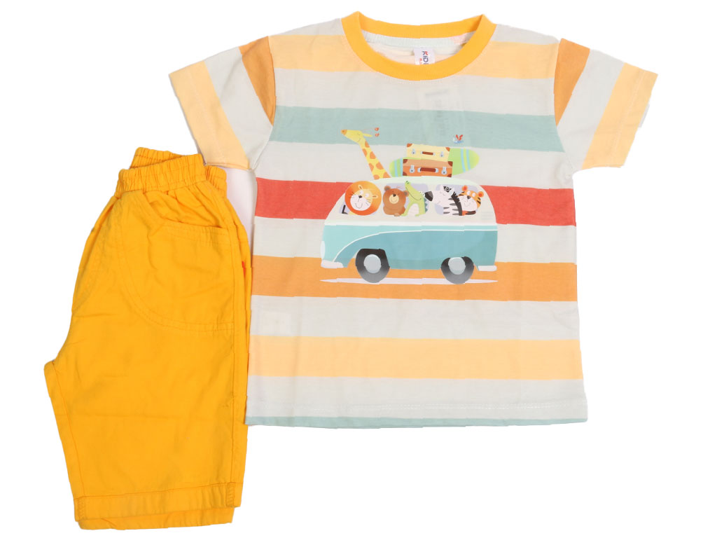 تیشرت و شلوارک کتان پسرانه طرح حیوانات جنگل کیدومکس kido max