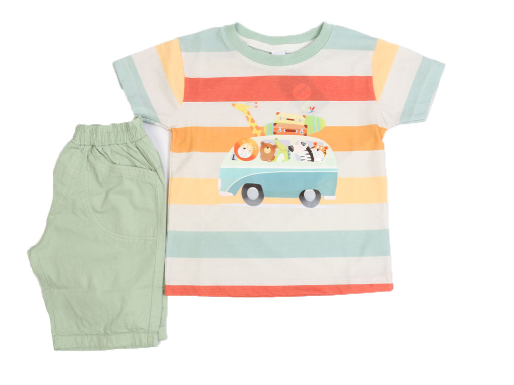 تیشرت و شلوارک کتان پسرانه طرح حیوانات جنگل کیدومکس kido max