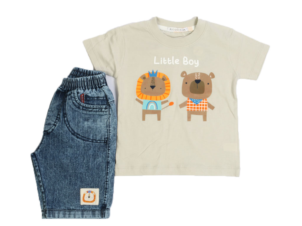 تیشرت و شلوارک جین پسرانه با طرح خرس و شیر کیدومکس kido max