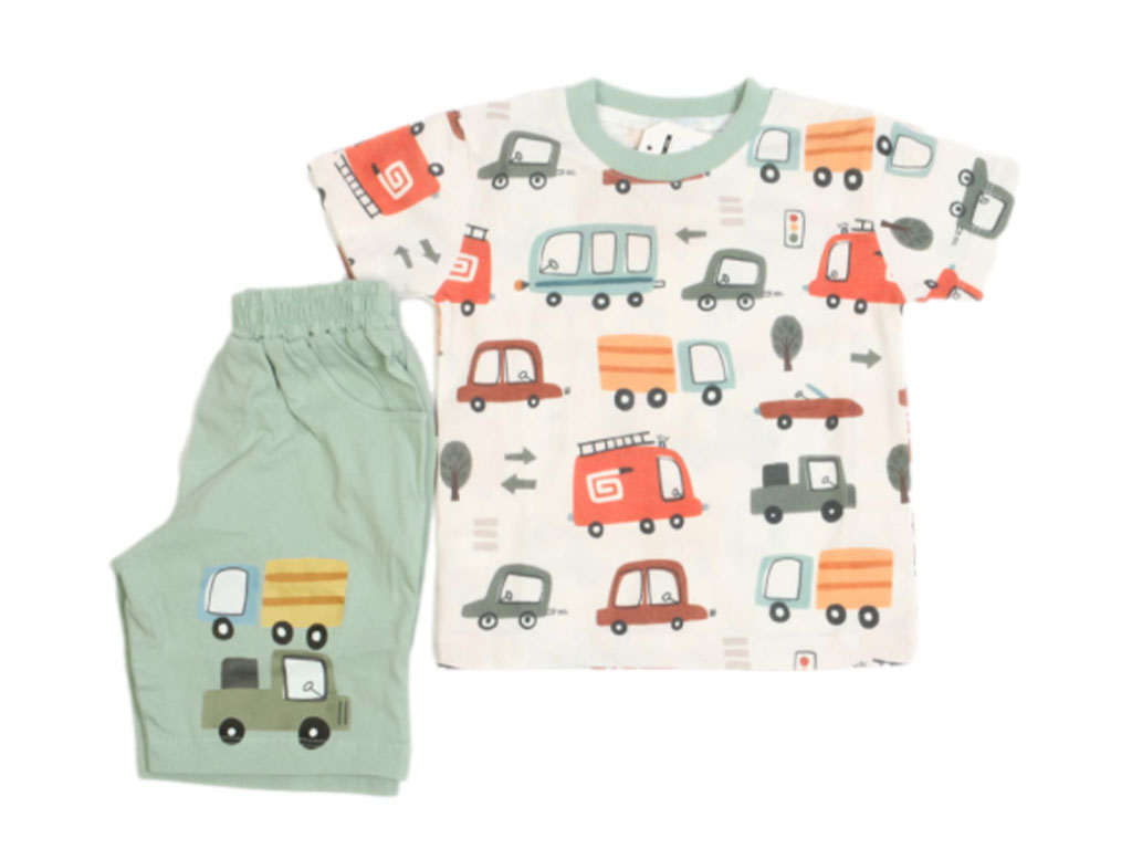 تیشرت و شلوارک راحتی پسرانه طرح ماشین های رنگی کیدومکس kidomax