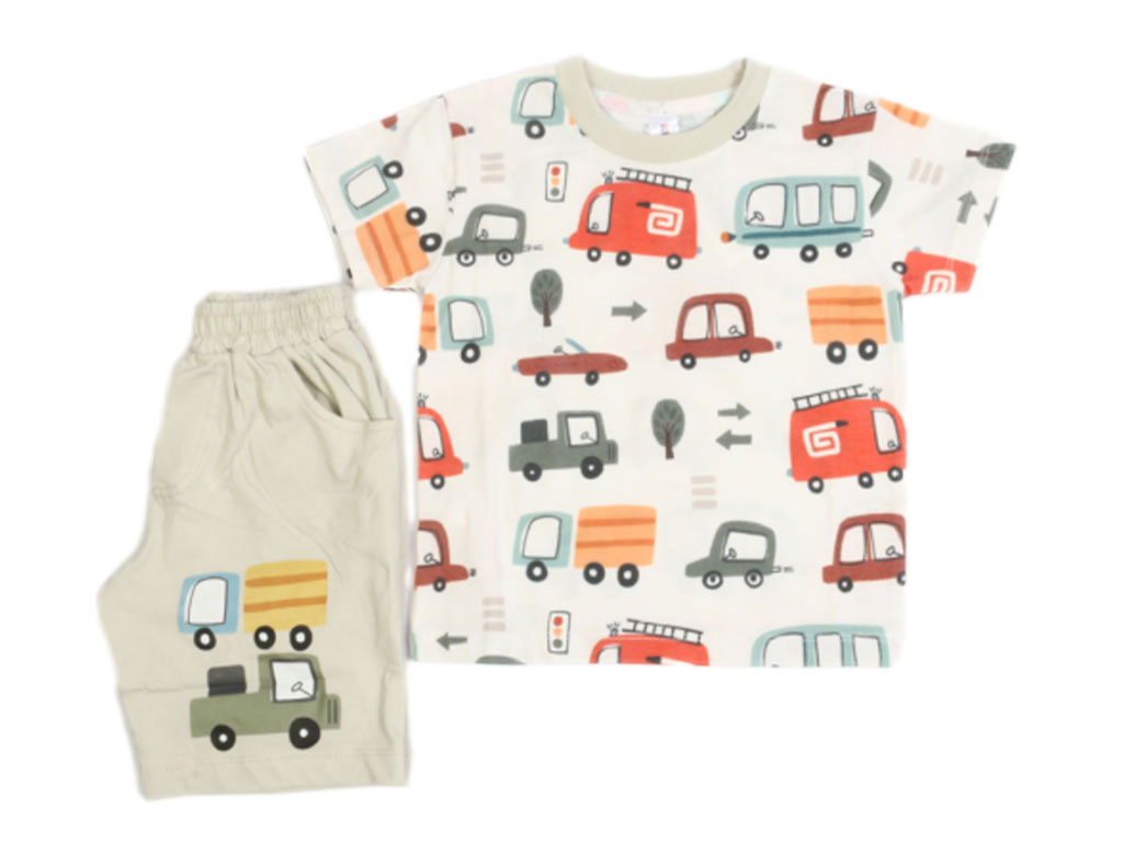 تیشرت و شلوارک راحتی پسرانه طرح ماشین های رنگی کیدومکس kidomax