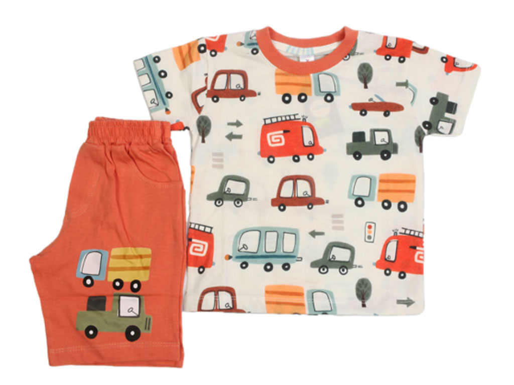 تیشرت و شلوارک راحتی پسرانه طرح ماشین های رنگی کیدومکس kidomax