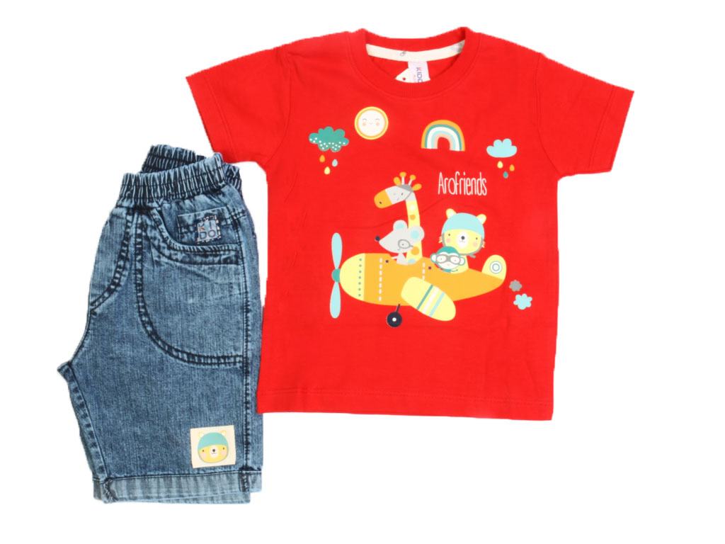 تیشرت و شلوارک جین پسرانه طرح حیوانات کیدومکس kido max