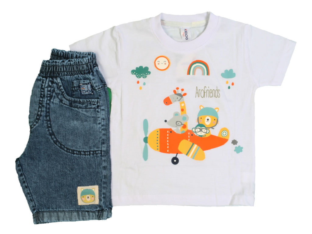 تیشرت و شلوارک جین پسرانه با طرح حیوانات کیدومکس kido max