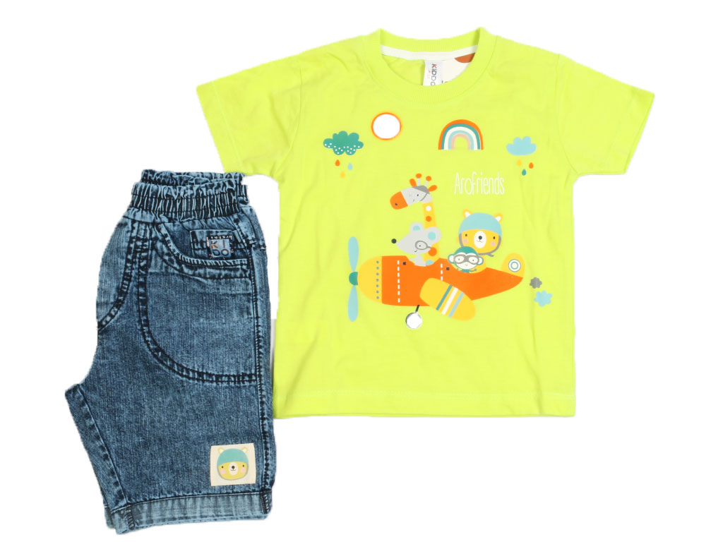 تیشرت و شلوارک جین پسرانه طرح حیوانات کیدومکس kido max