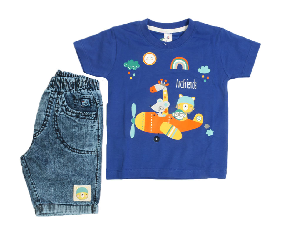 تیشرت و شلوارک جین پسرانه طرح حیوانات کیدومکس kido max