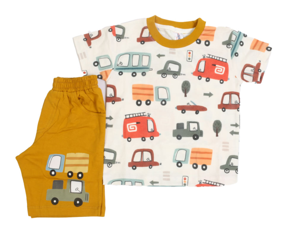 تیشرت و شلوارک راحتی پسرانه طرح ماشین های رنگی کیدومکس kidomax