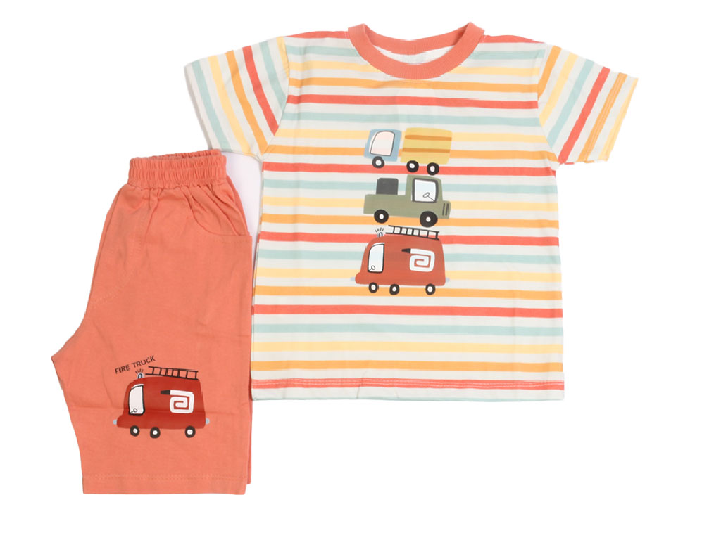 تیشرت و شلوارک راحتی پسرانه طرح ماشین های سنگین کیدومکس kidomax