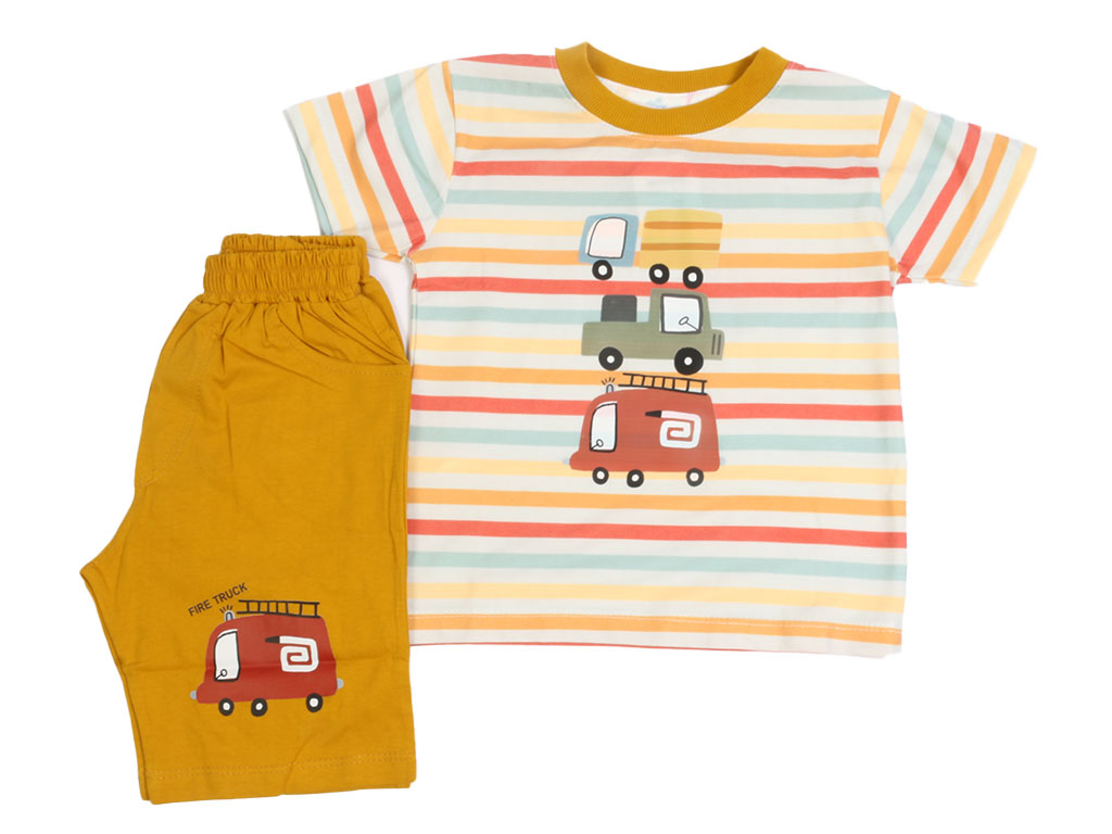 تیشرت و شلوارک راحتی پسرانه طرح ماشین های سنگین کیدومکس kidomax