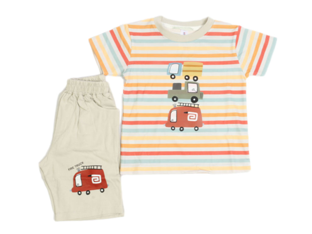 تیشرت و شلوارک راحتی پسرانه طرح ماشین های سنگین کیدومکس kidomax