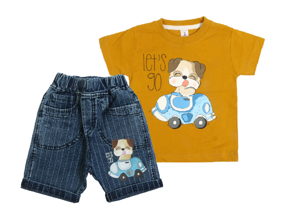 تیشرت و شلوارک جین پسرانه با طرح سگ ماشین سوار کیدومکس kido max