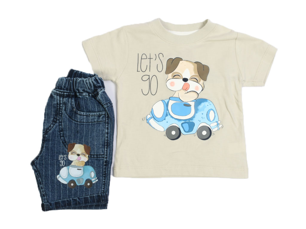تیشرت و شلوارک جین پسرانه با طرح سگ ماشین سوار کیدومکس kido max