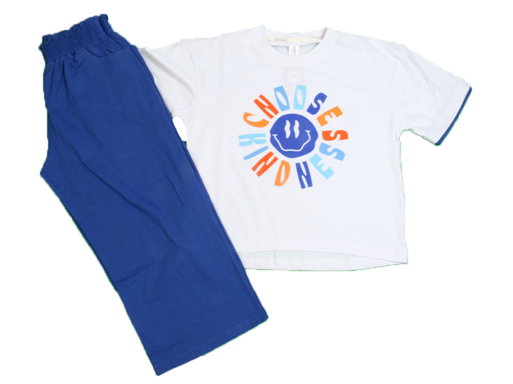 تیشرت و شلوارک بلند آبی کاربنی دخترانه طرح ایموجی کیدومکس kido max