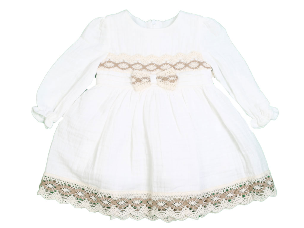 پیراهن مجلسی دخترانه نوزادی سفید با طرح پاپیون میومینی بیبی miominibaby