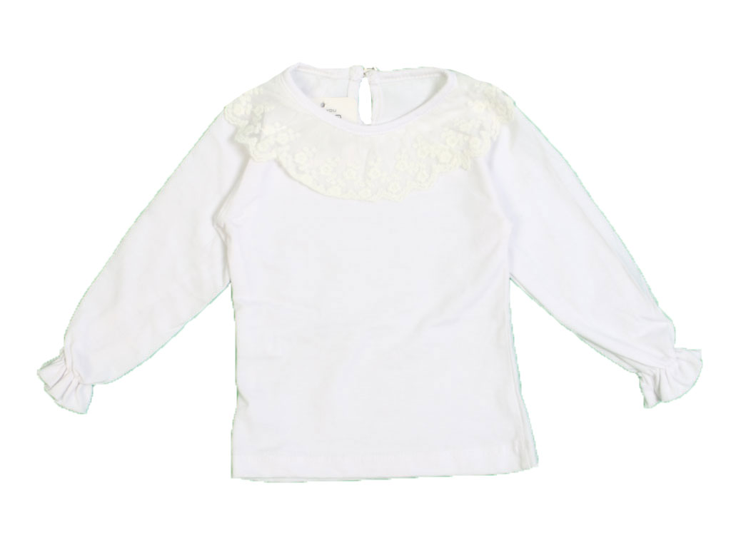 بلوز زیر سارافونی دخترانه سفید رنگ یقه توردار نوزادی