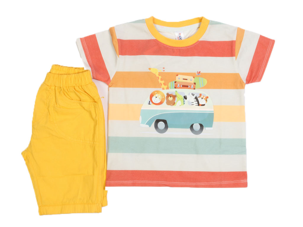 تیشرت و شلوارک کتان پسرانه طرح حیوانات جنگل کیدومکس kido max