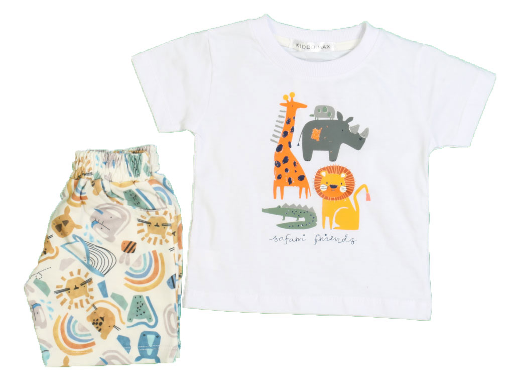 تیشرت و شلوارک راحتی پسرانه طرح حیوانات جنگل کیدومکس kido max