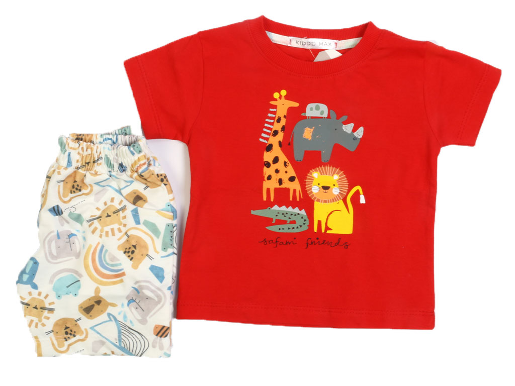 تیشرت و شلوارک راحتی پسرانه طرح حیوانات جنگل کیدومکس kido max