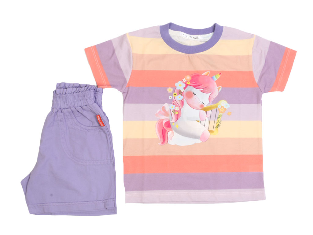 تیشرت و شلوارک کتان دخترانه طرح اسب تک شاخ کیدومکس kido max