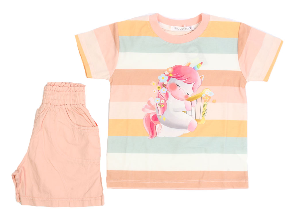 تیشرت و شلوارک کتان دخترانه طرح اسب تک شاخ کیدومکس kido max