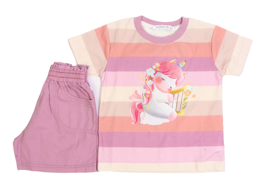 تیشرت و شلوارک کتان دخترانه طرح اسب تک شاخ کیدومکس kido max