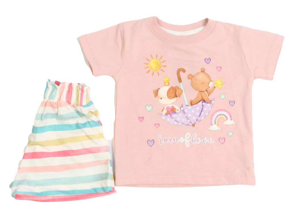 تیشرت و شلوارک دخترانه طرح سگ و خرس صورتی رنگ کیدومکس kido max