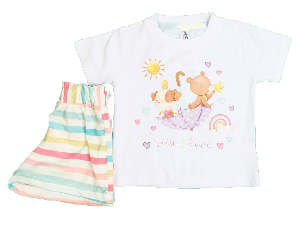 تیشرت و شلوارک دخترانه طرح سگ و خرس سفید رنگ کیدومکس kido max