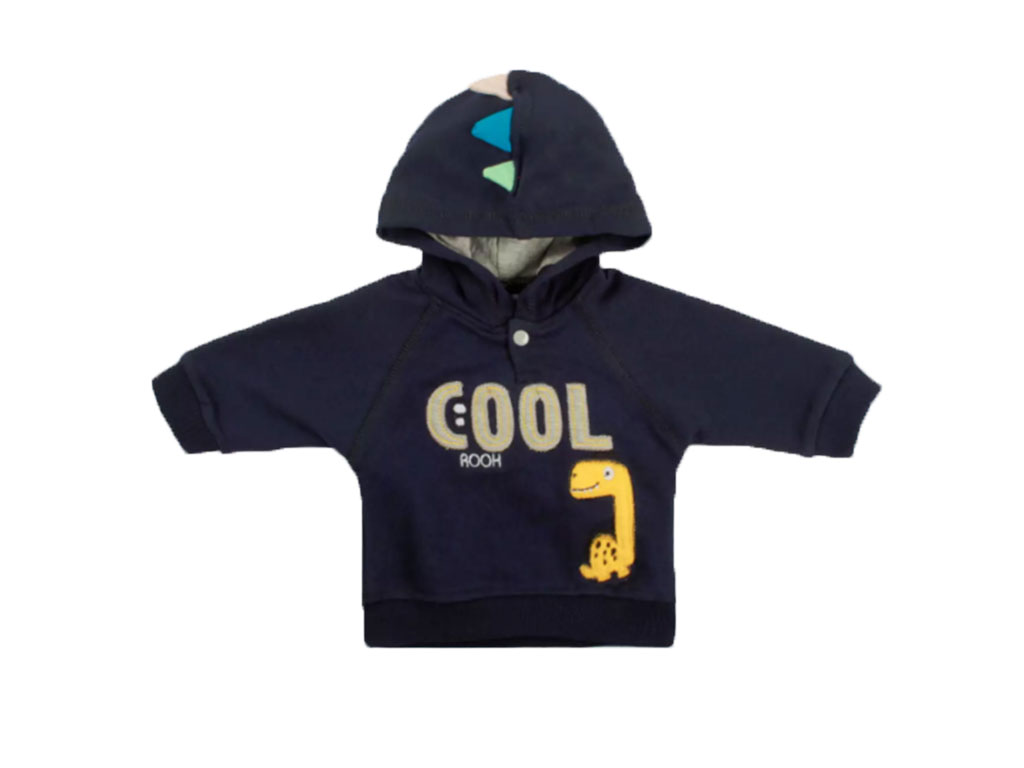 هودی نوزادی پسرانه سرمه ای رنگ طرح دایناسور برند روح ROOH