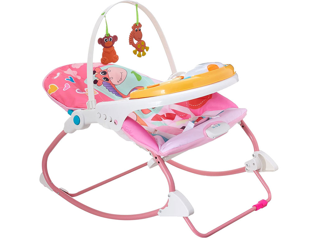 نی نی لای لای آویزدار (راکر) و صندلی غذای کودک سه کاره با صفحه موزیکال