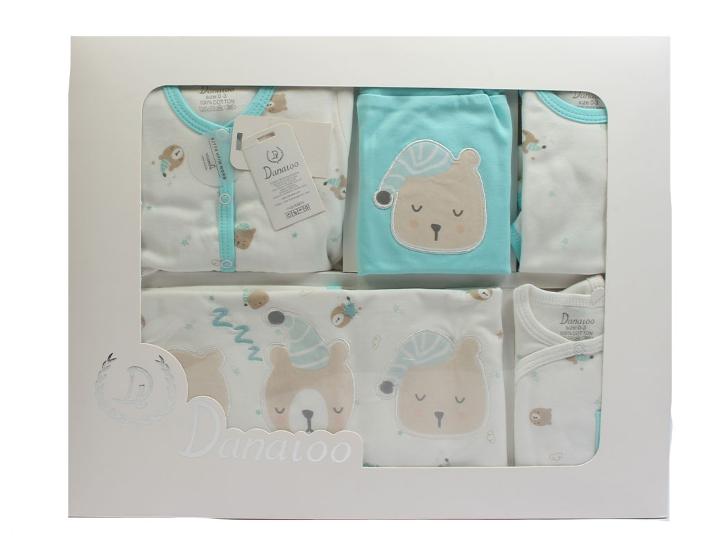 ست بیمارستانی نوزادی پسرانه 11 تکه طرح خرس خواب آلود دانالو Danaloo