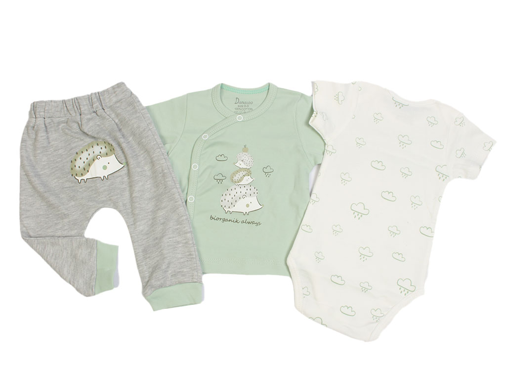 ست بیمارستانی 3 تکه نوزادی پسرانه طرح جوجه تیغی دانالو Danaloo