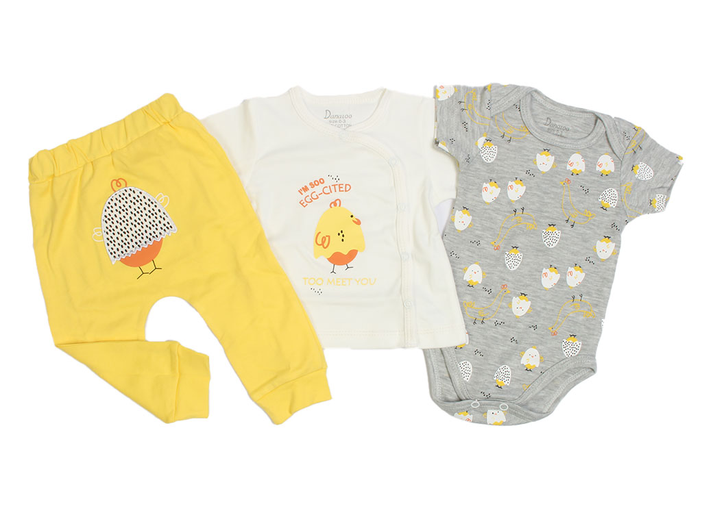 ست 3 تکه نوزادی دخترانه طرح جوجه و تخم مرغ دانالو Danaloo