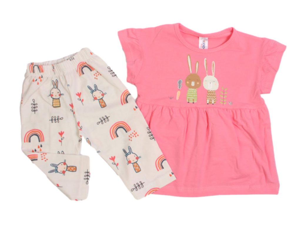 بلوز و شلوار راحتی طرح خرگوش و هویج  صورتی دخترانه کیدومکس