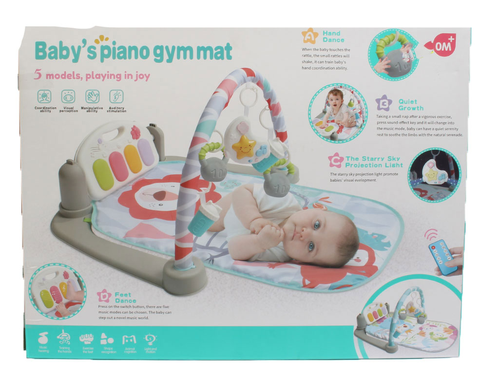 تشک بازی موزیکال و چراغ دار نوزادی دارای پیانو و ریموت کنترل طرح حیوانات جنگل