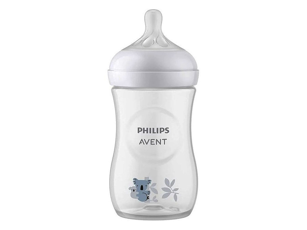 شیشه شیر طرحدار نوزادی 1 ماه به بالا مدل نچرال Natural ظرفیت 260 میلی لیتر philips avent فیلیپس اونت