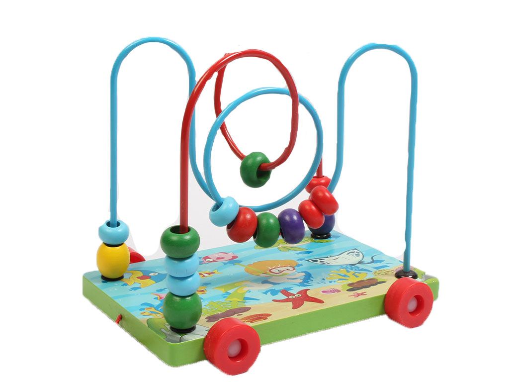 ماز گوی فلزی با پایه چوبی چرخ دار اسباب بازی