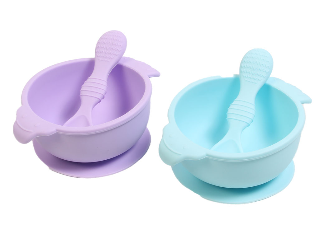 قاشق و کاسه تمام سیلیکونی چسبان نوزاد و کودک