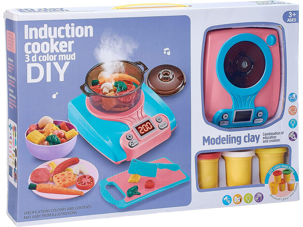 اجاق گاز برقی دودزا و موزیکال با لوازم جانبی و خمیر بازی اسباب بازی