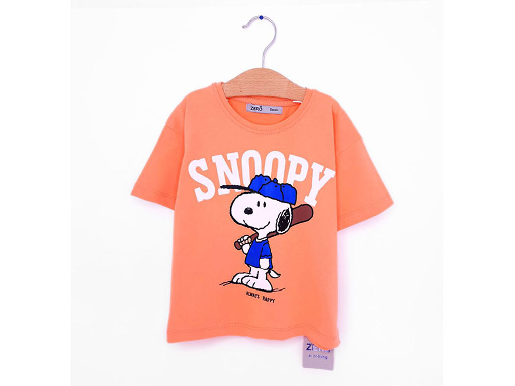 تیشرت پسرانه طرح اسنوپی رنگ هلویی زیرو Zero